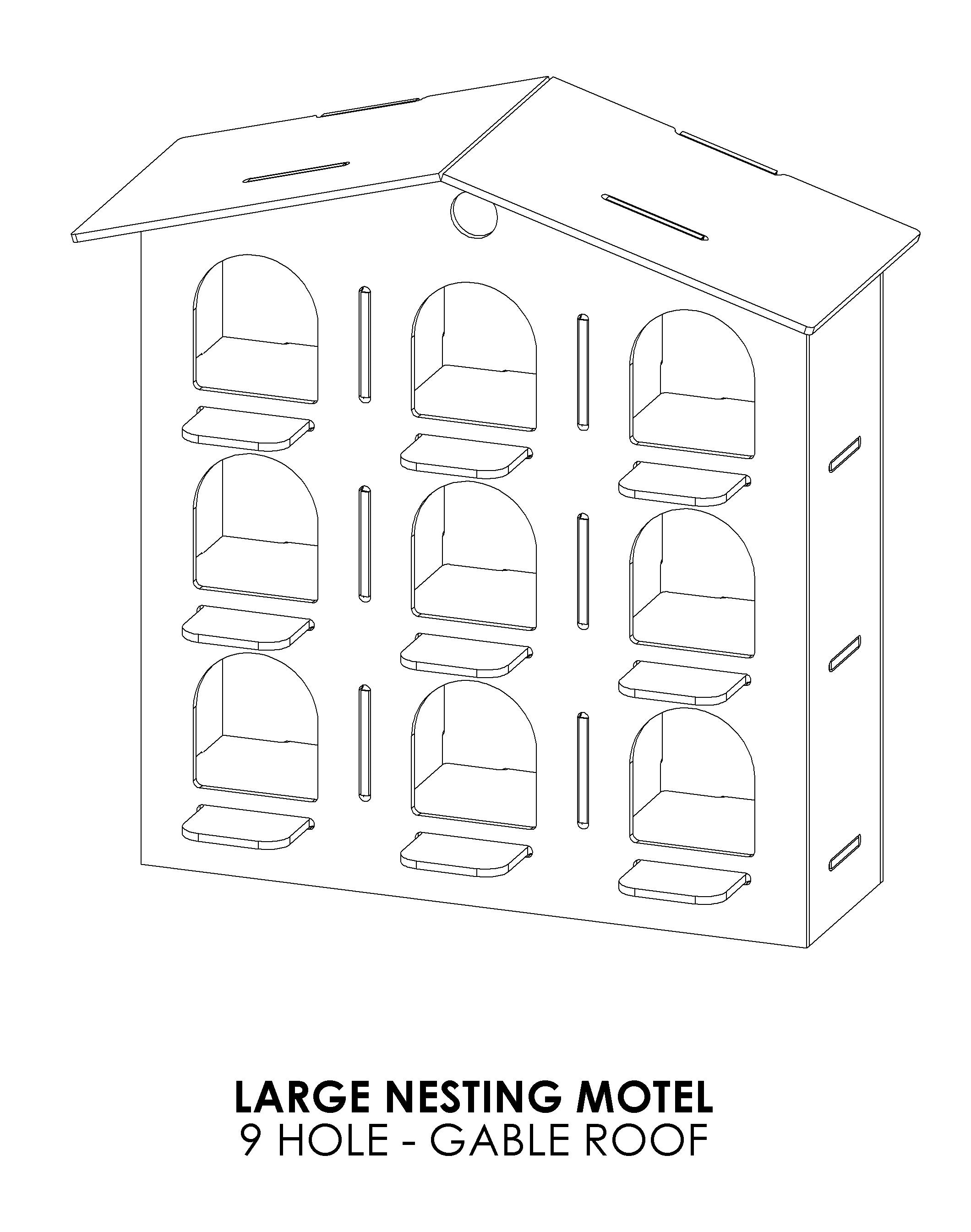 9-hole gable roof pigeon nesting box, detail of CNC-cut plywood joints