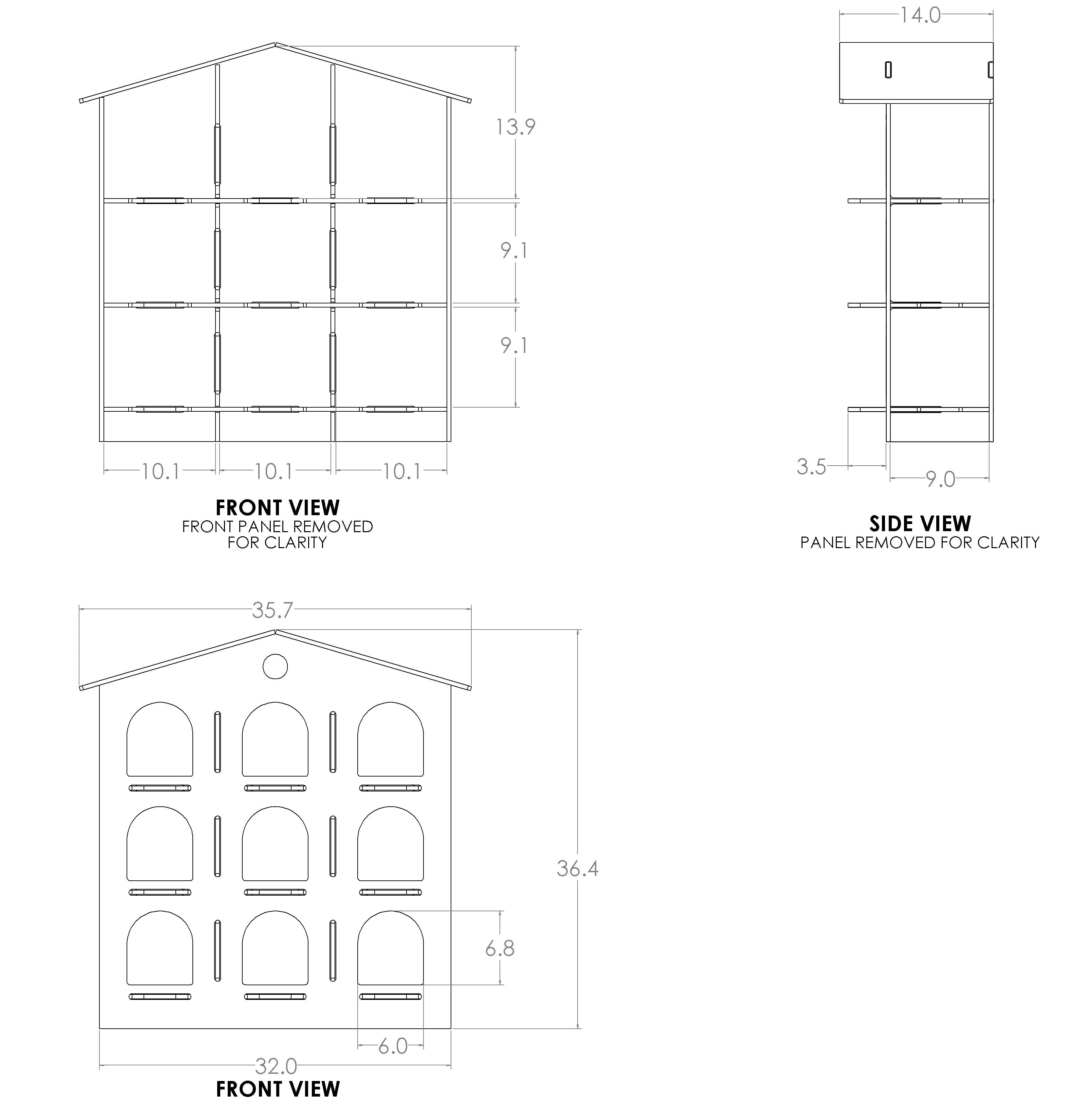 9-hole gable roof pigeon loft box, angled side view