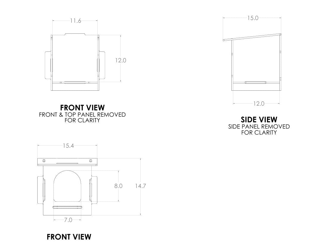 Dimensioned drawing of the jumbo single-hole poultry nesting box